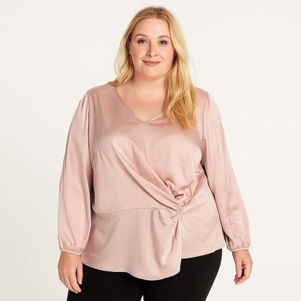 NWT Pleione Women’s Pale Mauve Twist Front Long Sleeve Blouse – Size 2X